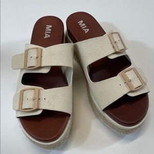 MIA Women’s Canvas Double Buckle Platform Sandals Espadrille Slide Beige Sz 7.5